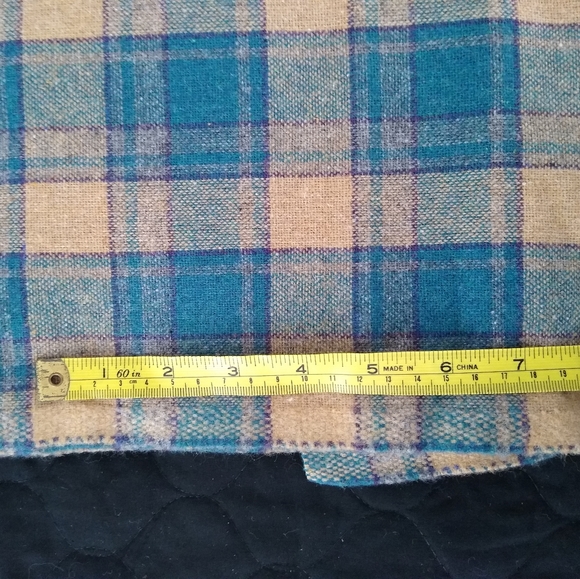 2 yds 60" wide tartan plaid wool fabric. Teal & tan base with purple stripe - Picture 4 of 11